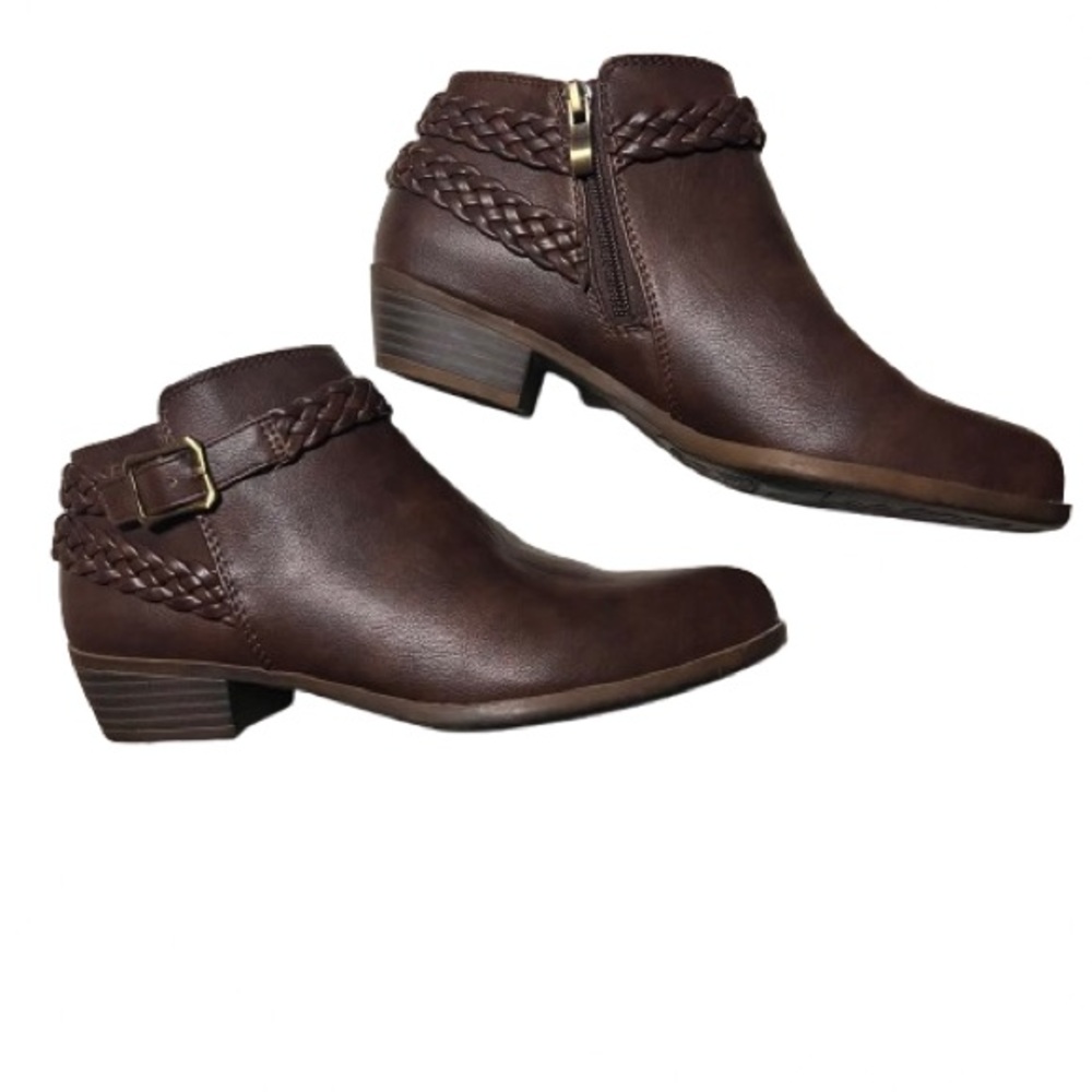 Life Stride Dark Brown Adriana Ankle Boots with Braided Strap NWOT - Picture 3 of 6
